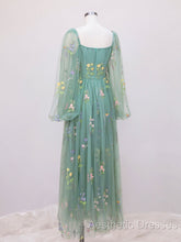 Green A-Line Sweetheart Green Tulle Lace Long Evening Prom Dresses, Green Formal Dresses